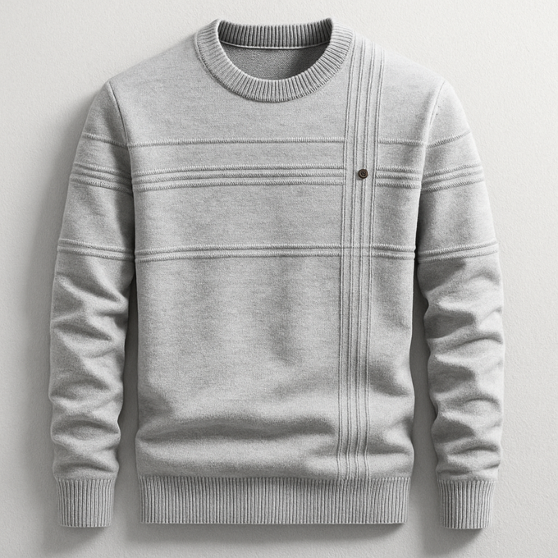 Men's Cotton Crew Neck Jumper – Ribbed Midweight Knit Sweater – Grey