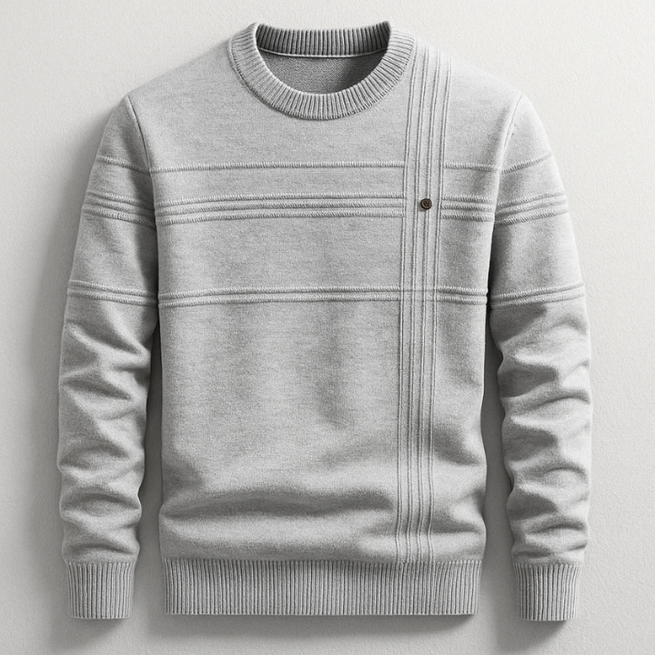 Men's Cotton Crew Neck Jumper – Ribbed Midweight Knit Sweater – Grey