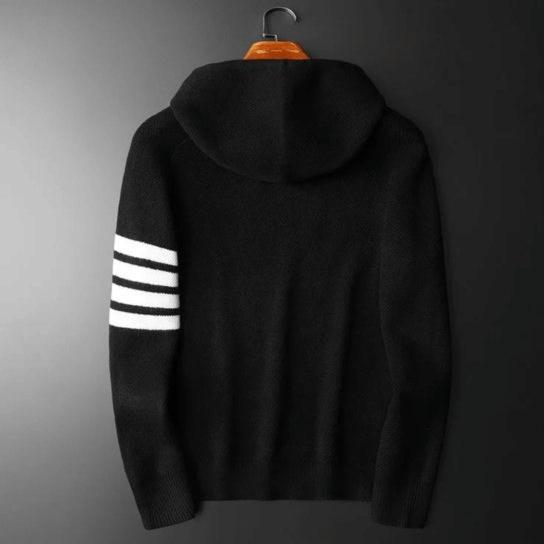 Men's Textured Knit Hoodie – Contrast Stripe Relaxed Fit – view 7