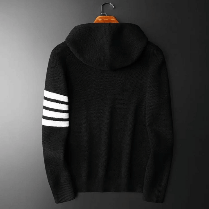 Men's Textured Knit Hoodie – Contrast Stripe Relaxed Fit – view 7