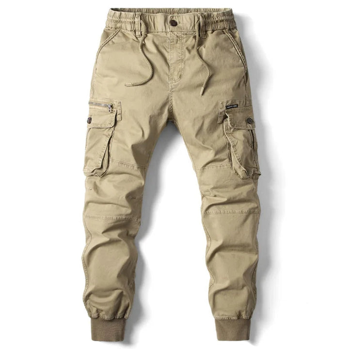 Men's Stretch-Cotton Cargo Joggers – Tapered Everyday Fit – Khaki