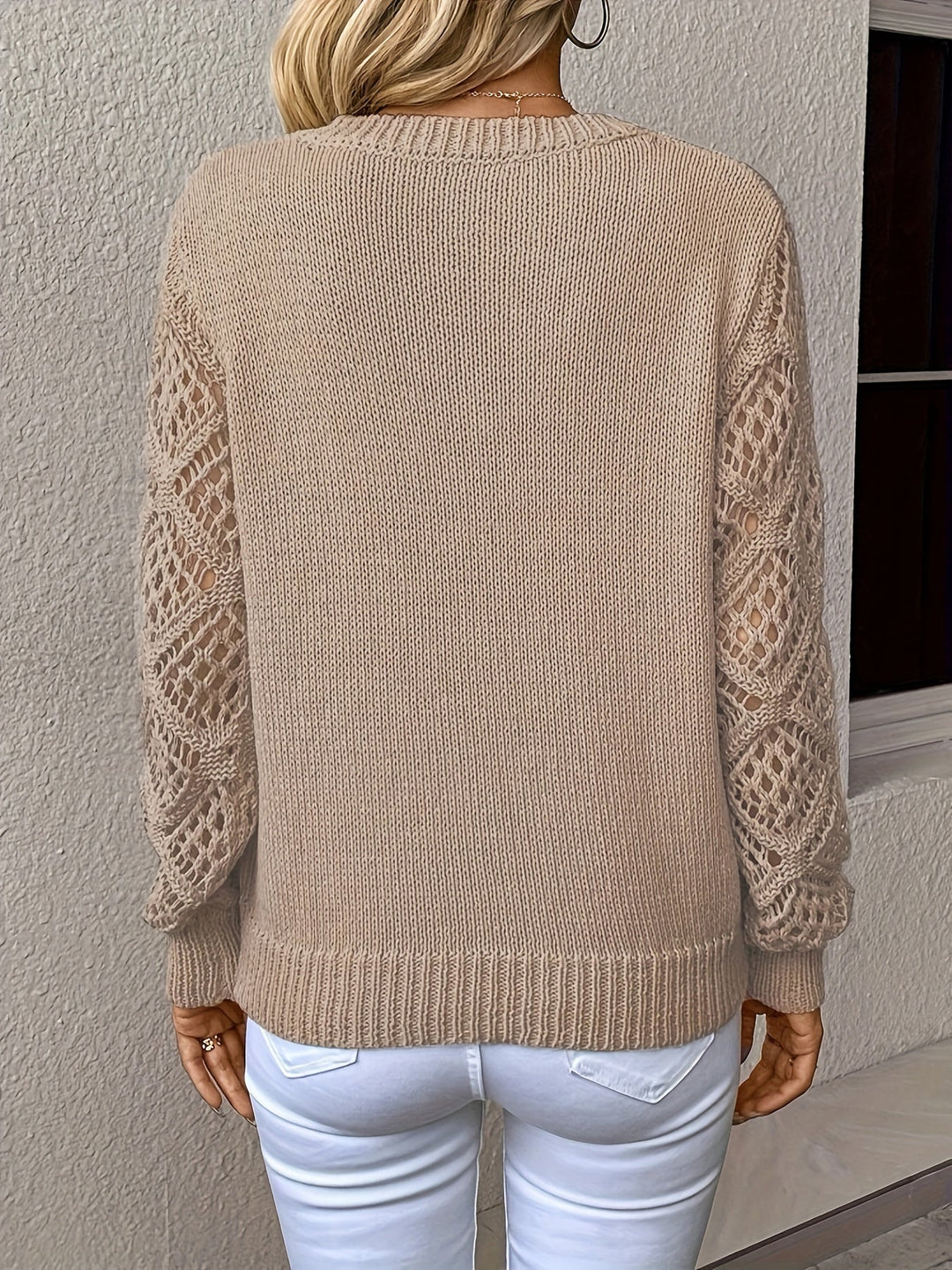 Women's V-Neck Open Knit Jumper – Long Sleeve Pullover – view 7