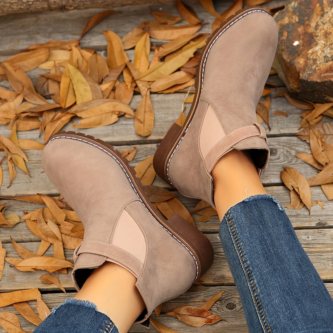 Women's Faux Suede Buckle Chelsea Boots – Low Block Heel – view 3