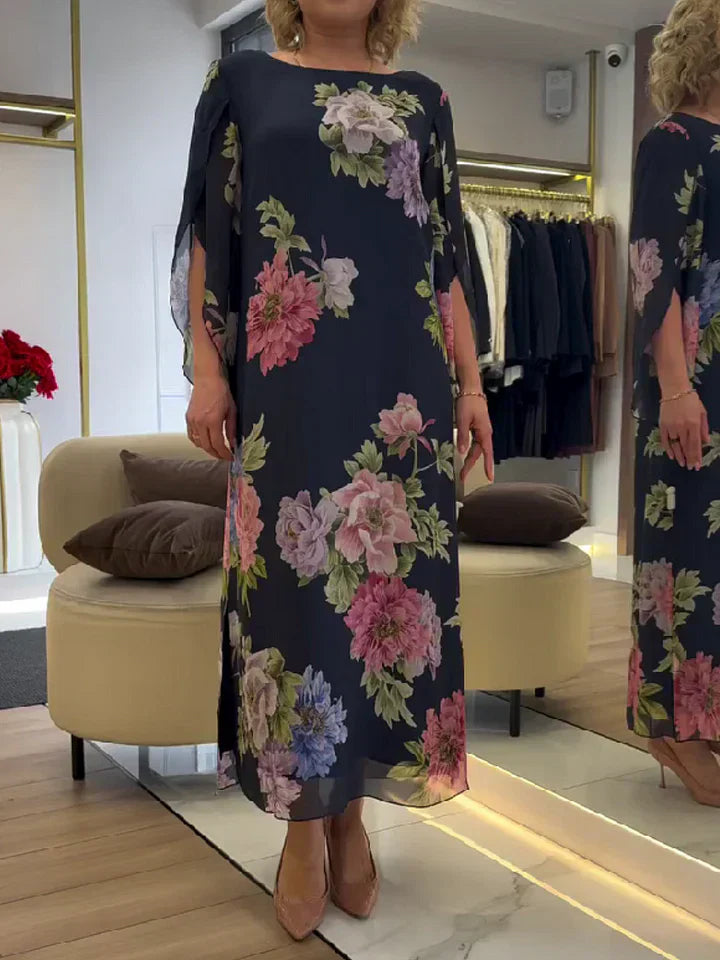 Women's Floral Print Chiffon Maxi Dress - Elegant Summer Occasion