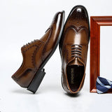 Men's Perforated Leather Oxford Shoes – Formal Brogue Detailing