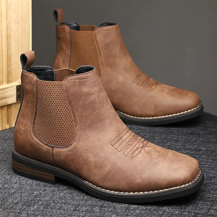 Men's Leather Chelsea Boots – Western Stitch – Stacked Sole – view 3