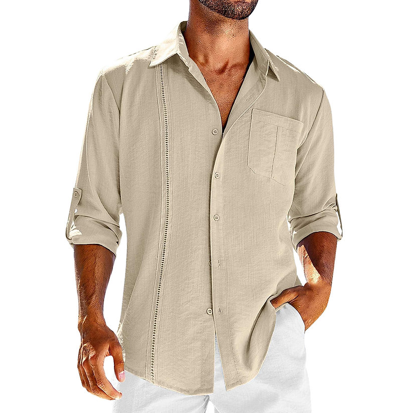 Men's Linen Cuban Collar Shirt – Relaxed Fit Summer Essential – Beige