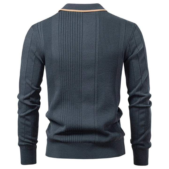 Men's Fine-Gauge Ribbed Knit Polo Shirt – Smart Casual Wear – view 9