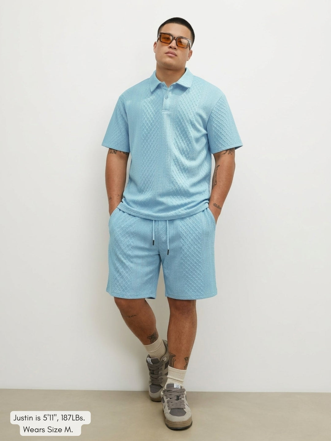 Men's Textured Knit Polo & Shorts Set – Smart Casual Summer Co-Ord – view 11