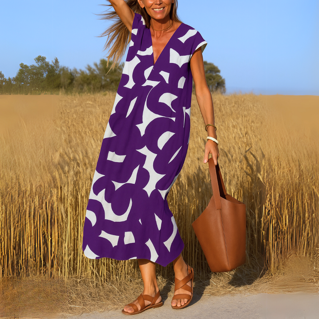 Women's Colette V-neck Printed Dress - Effortless Everyday Elegance