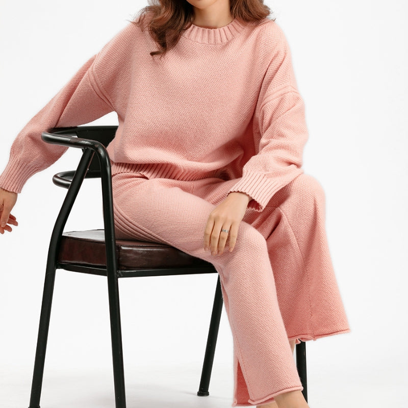 Women's Knitted Two-Piece Set – Jumper and Wide-Leg Trousers – view 2