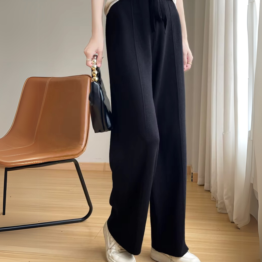 Women's Cashmere Wide-Leg Trousers – Drawstring Lounge Luxury – view 11