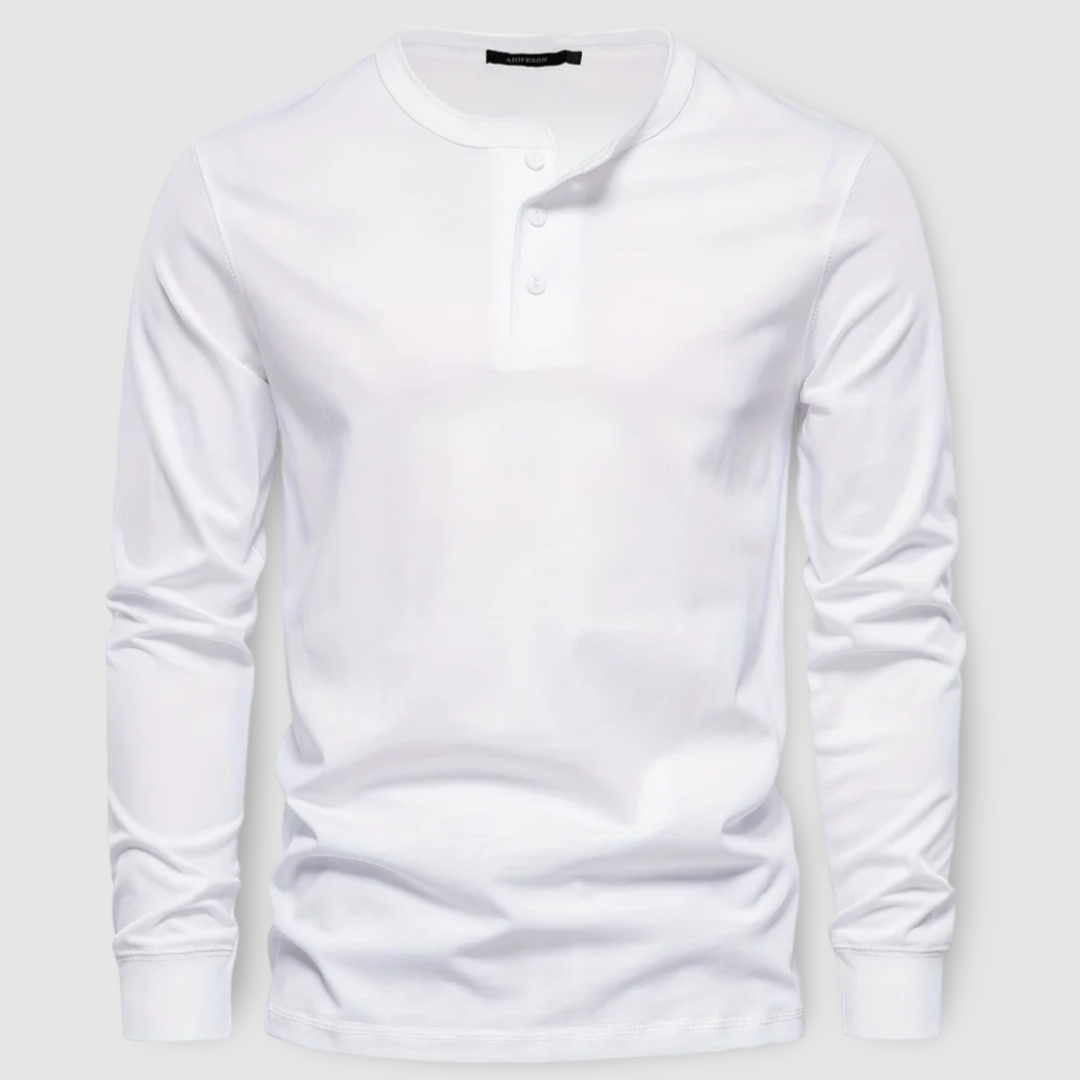Men's Long Sleeve Cotton Henley – Buttoned Everyday Top – Peacock Blue