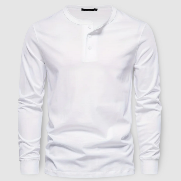 Men's Long Sleeve Cotton Henley – Buttoned Everyday Top – Peacock Blue