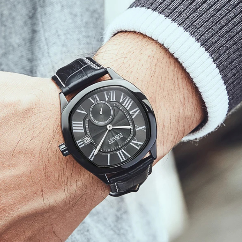 Men's Roman Numeral Watch – Leather Strap Dress Watch – view 9