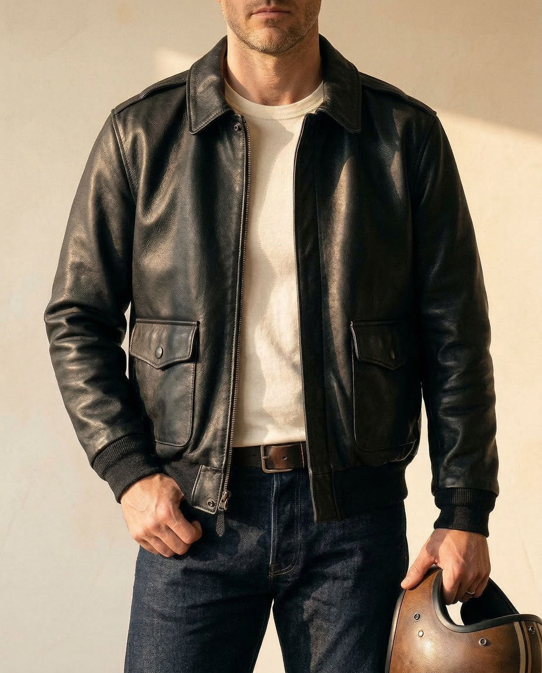Men's Leather Aviator Jacket – Classic Biker Outerwear – view 4