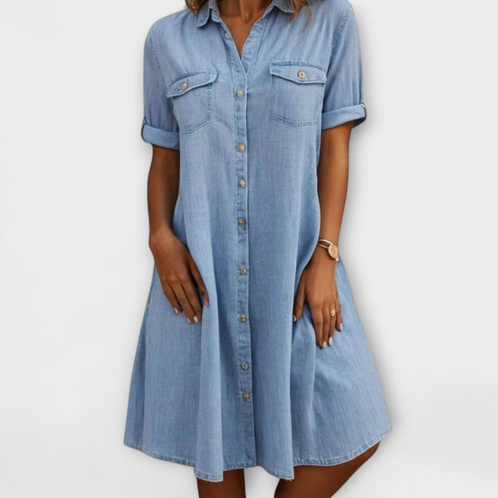 Women's A-Line Dress with Short Sleeves - Everyday Elegance