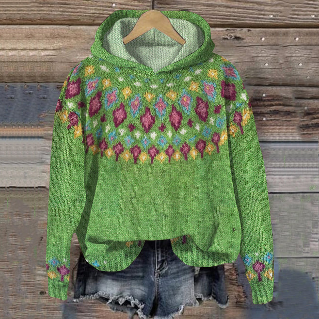 Women's Jacquard Comfortable Hoodie - Cozy Autumn Essential