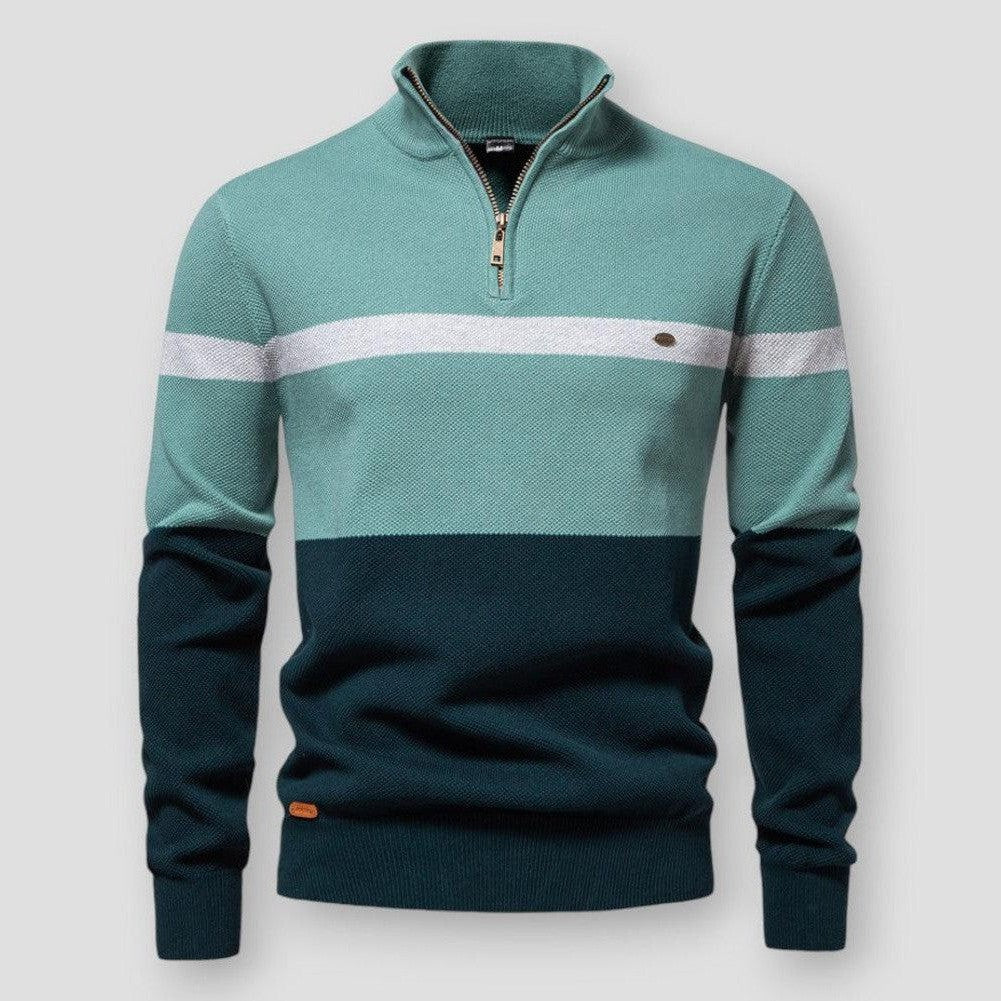 Men's Zephyr Half-Zip Knit Jumper – Stand Collar All-Season – Green