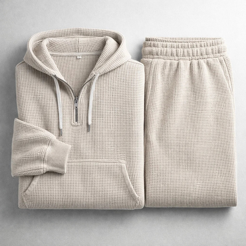 Men's Waffle-Knit Set – Quarter-Zip Hoodie & Joggers – view 4