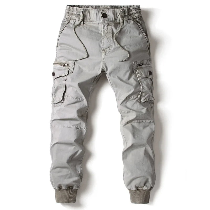 Men's Stretch-Cotton Cargo Joggers – Tapered Everyday Fit – Grey