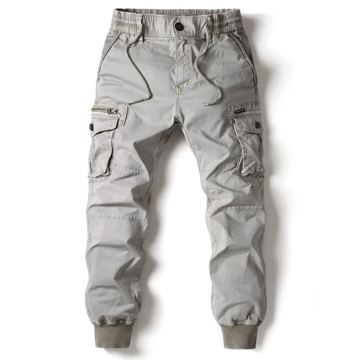 Men's Stretch-Cotton Cargo Joggers – Tapered Everyday Fit – Grey
