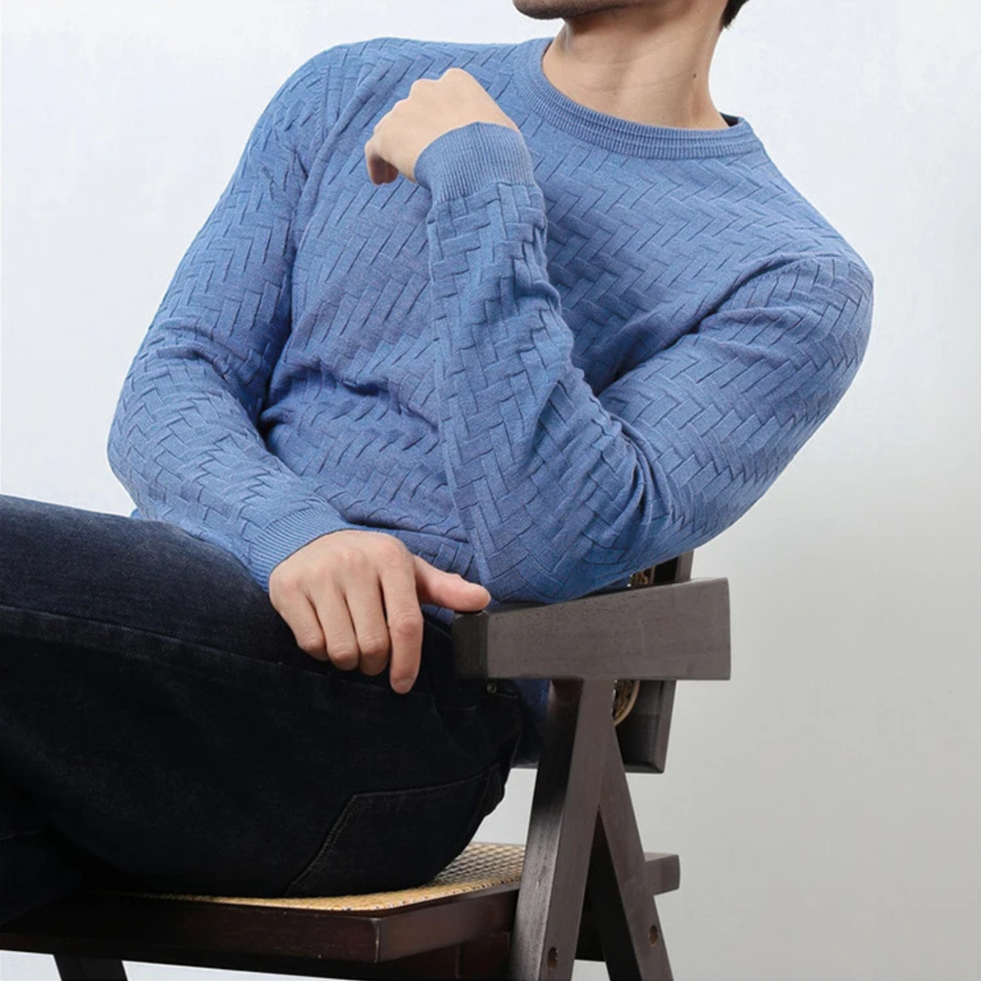 Men's Textured Knit Crew Neck Jumper – Mid-Weight Layering – view 3