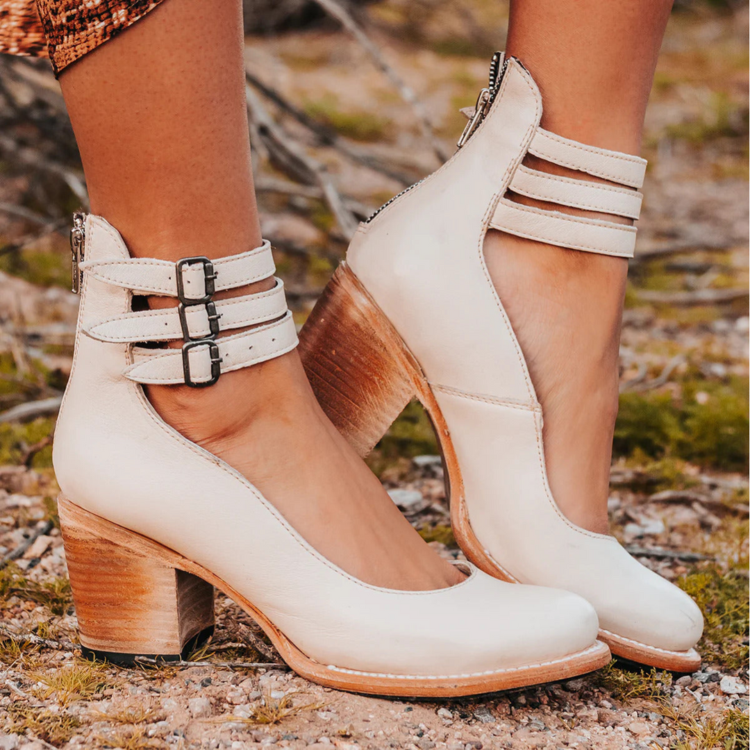 Women's Vintage Leather Strap Heels - Everyday Versatility