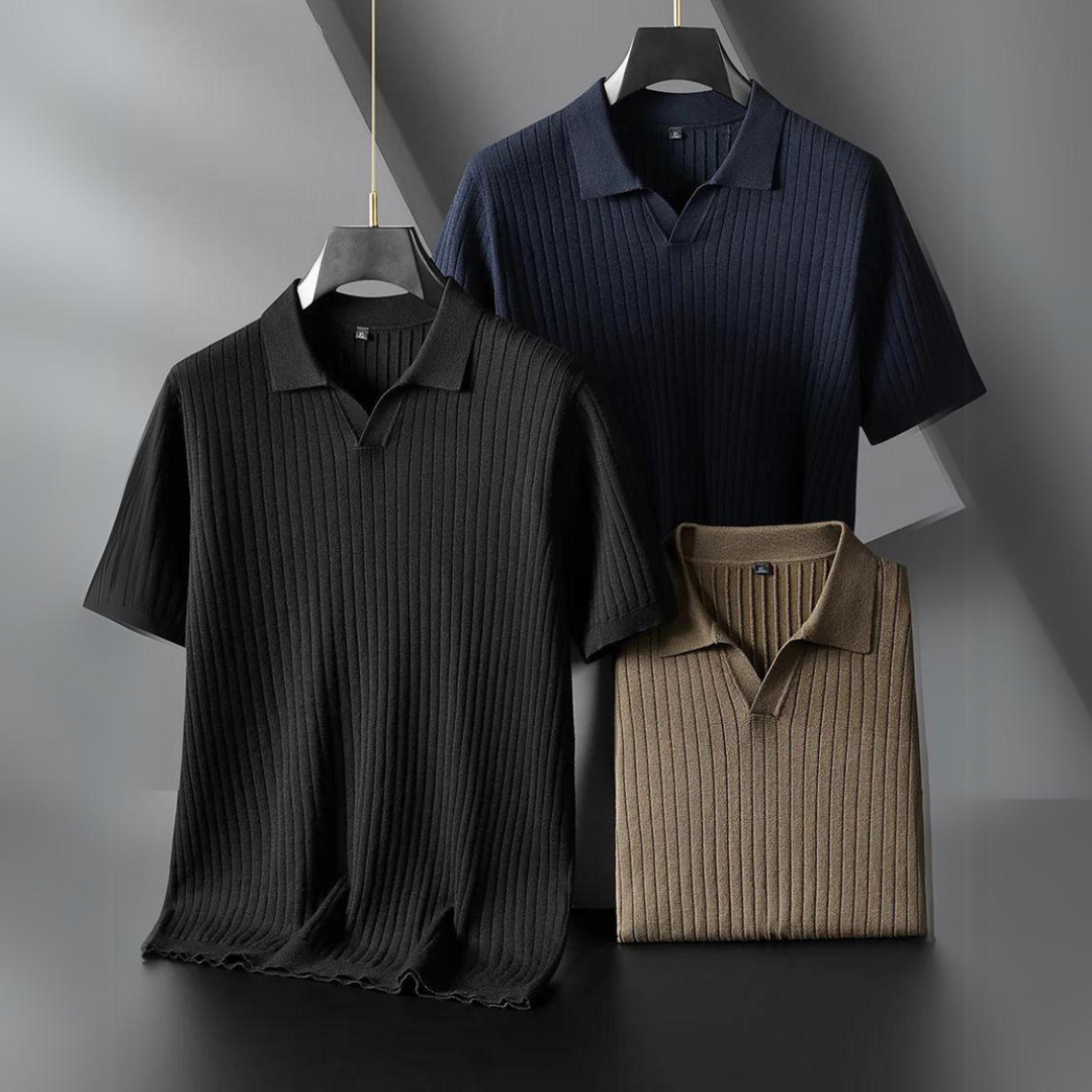 Men's Knitted Polo Shirt – Breathable Ribbed Summer Knit