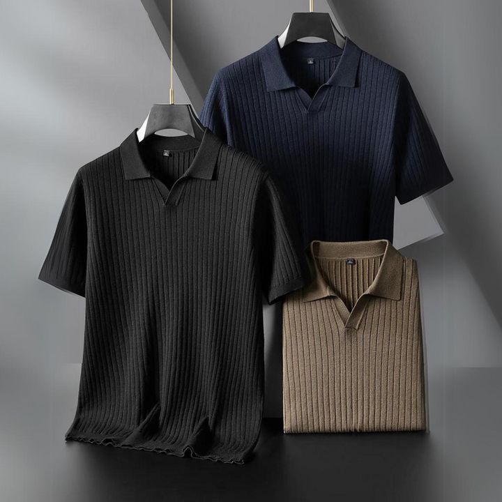 Men's Knitted Polo Shirt – Breathable Ribbed Summer Knit