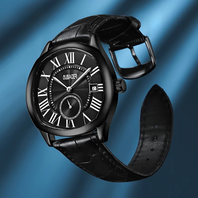 Men's Roman Numeral Watch – Leather Strap Dress Watch – view 4