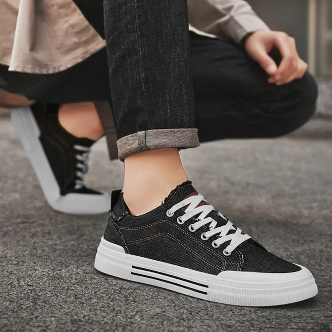 Men's Denim Trainers – Casual Low-Top Sneakers with Grip Sole