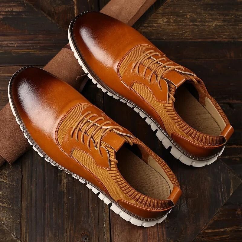 Men's Leather Knit Oxford Trainers – Smart Casual Hybrid Shoes