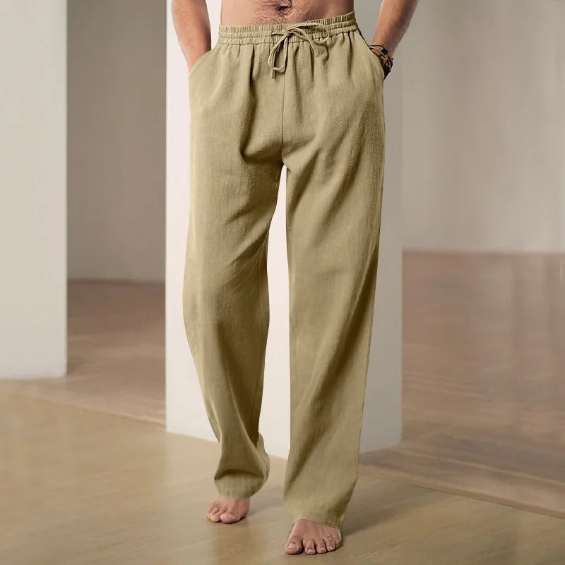 Men's Linen-Blend Trousers – Drawstring Weekend Comfort – Light Blue