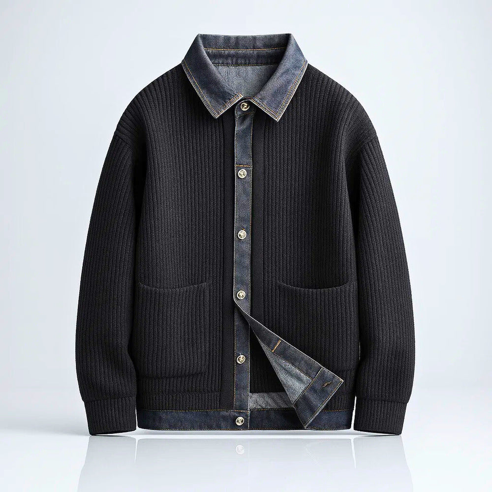 Men's Merino Wool Jacket – Denim-Trim Casual Overlayer