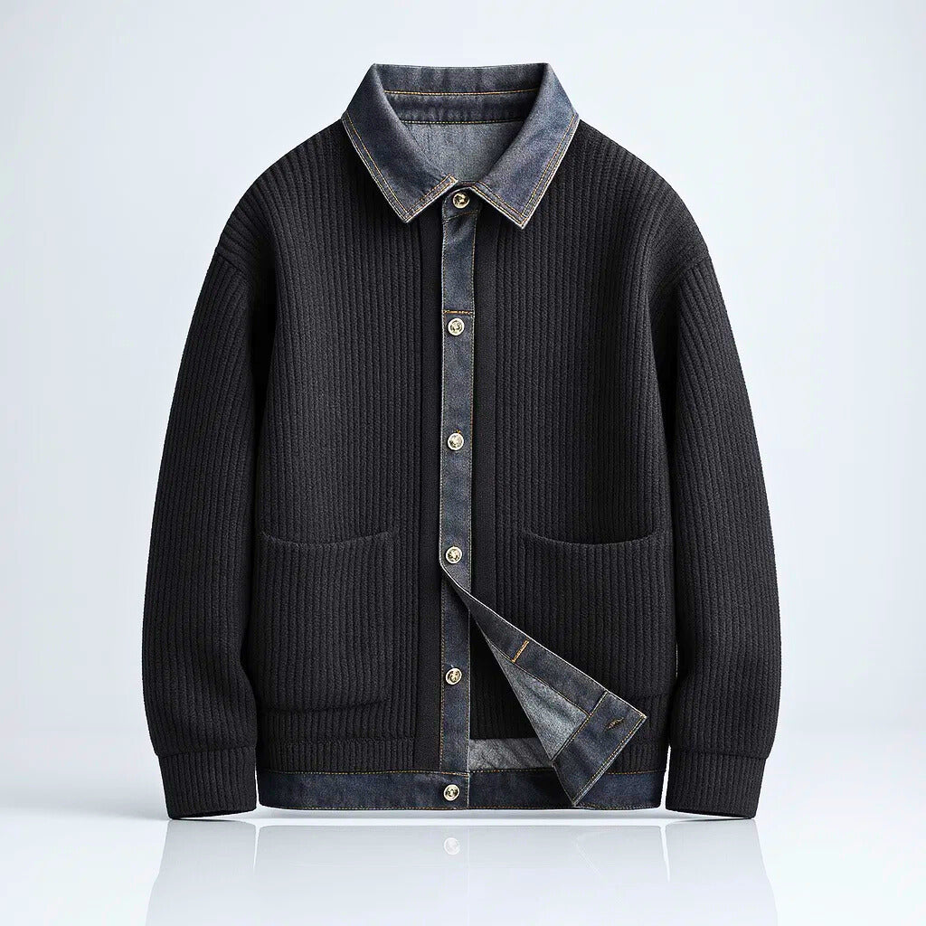 Men's Merino Wool Jacket – Denim-Trim Casual Overlayer