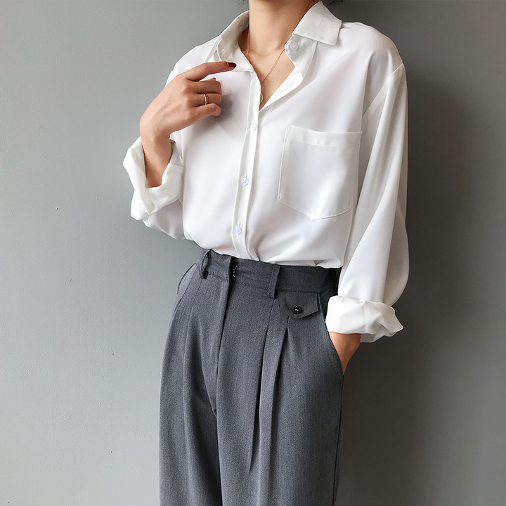 Women's Satin Blouse – Elegant High-Low Hem for Work to Evening – view 4