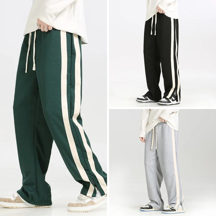 Men's Wide-Leg Retro Joggers – Soft Side-Stripe Track Trousers – view 9