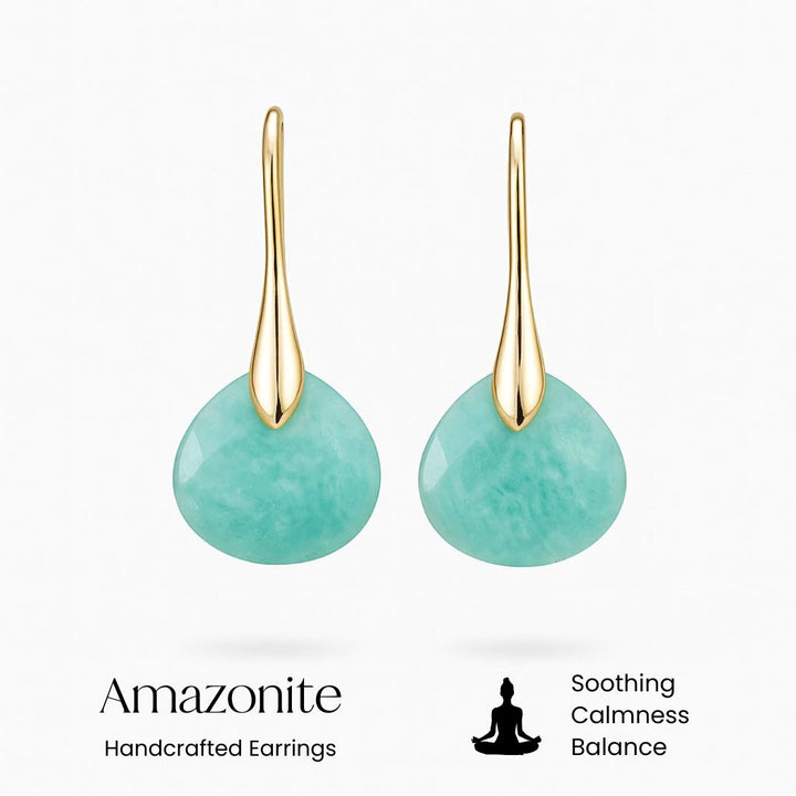 Women's Amazonite Natural Stone Drop Earrings – 18k Gold Plated – view 4