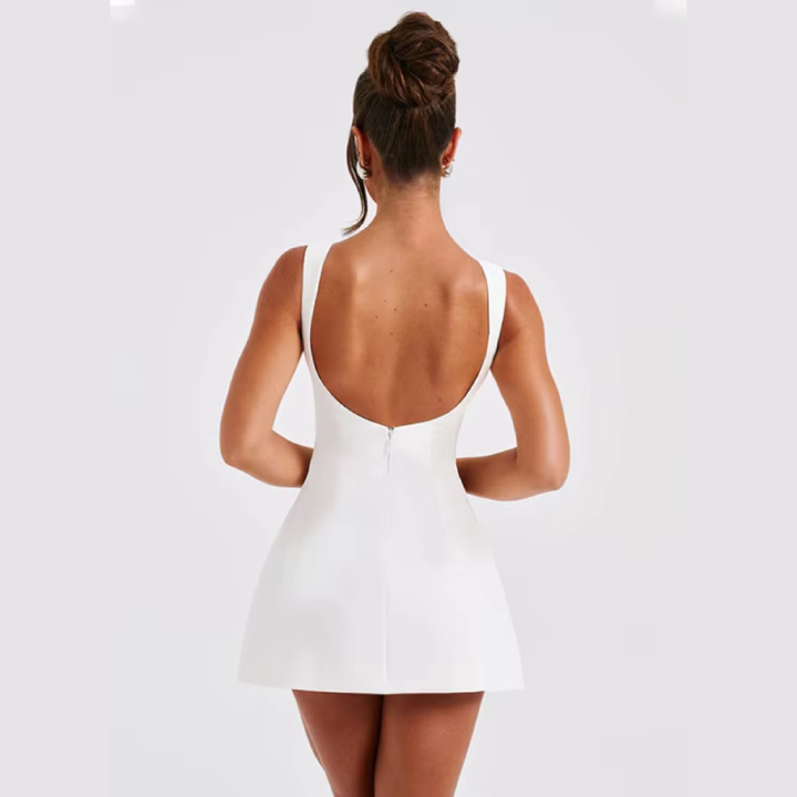Women's Crepe Mini Dress – Scoop Back Bubble Hem Party Dress – view 2