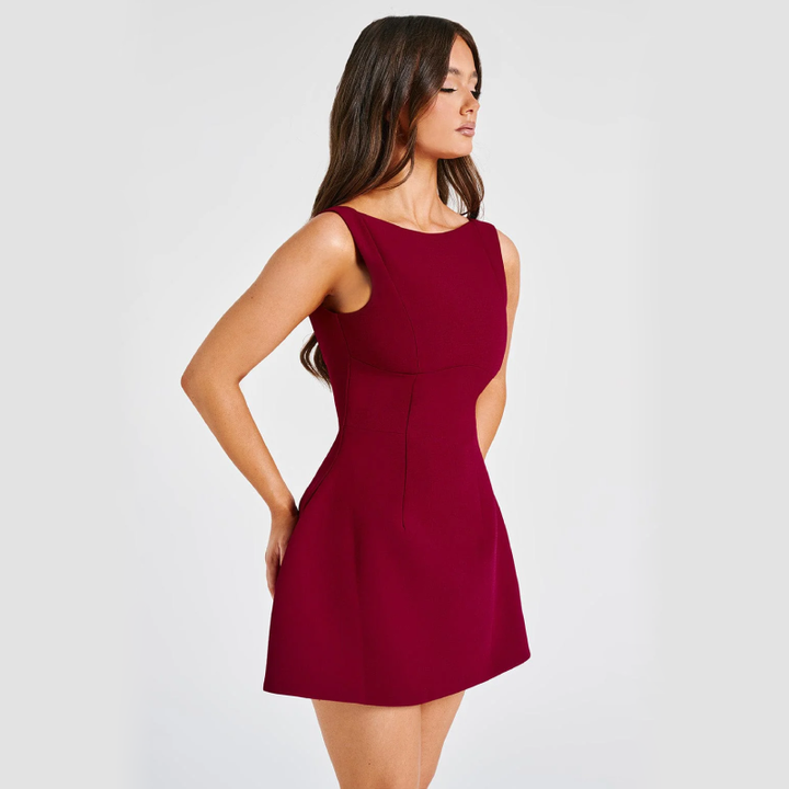 Women's Crepe Mini Dress – Scoop Back Bubble Hem Party Dress – view 10