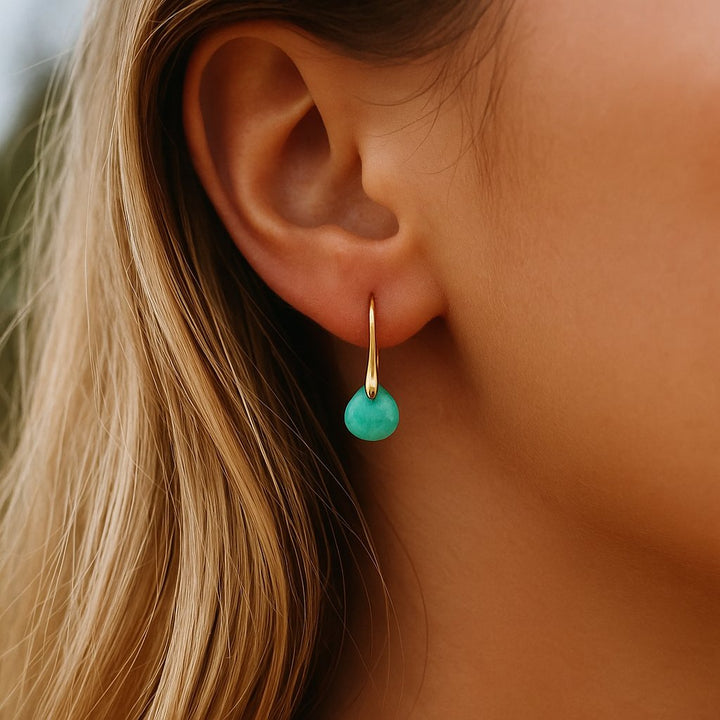 Women's Amazonite Natural Stone Drop Earrings – 18k Gold Plated – view 3