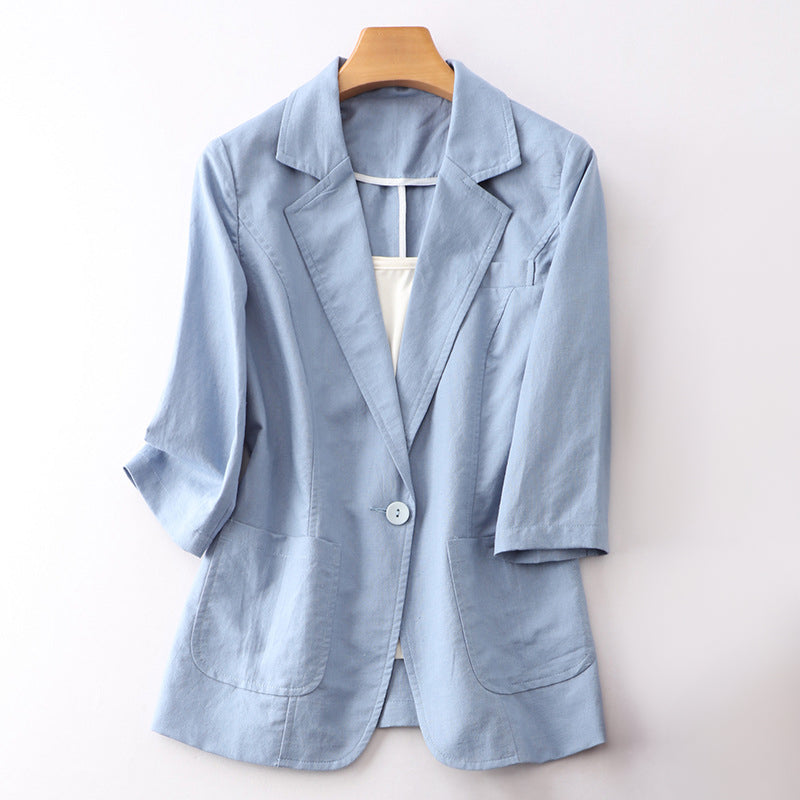 Women's Linen Blazer – Valentina Tailored 3/4 Sleeve Jacket