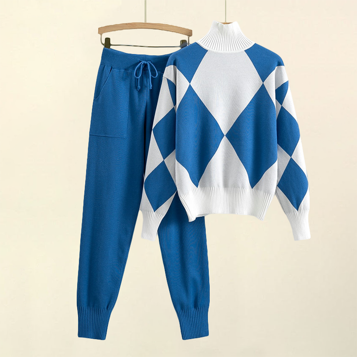 Women's Knitted Co-ord Set – Turtleneck Jumper and Trousers