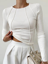 Women's Piped Long Sleeve Top – Slim Fit Everyday Layer