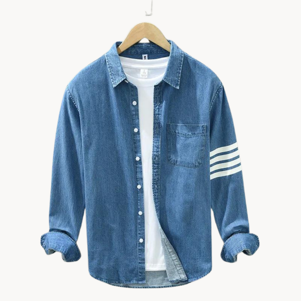 Men's Stretch Cotton Denim Shirt – Modern Fit Casual Layering