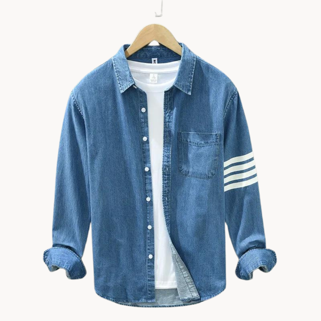 Men's Stretch Cotton Denim Shirt – Modern Fit Casual Layering