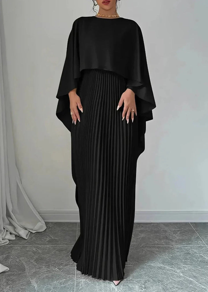 Women's Wedding Guest Elegant Pleated Cape Maxi Dress