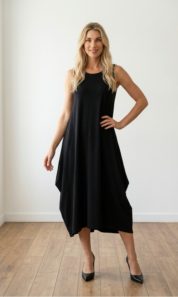 Women's Sleeveless Swing Midi Dress – Soft Stretch Viscose – view 6