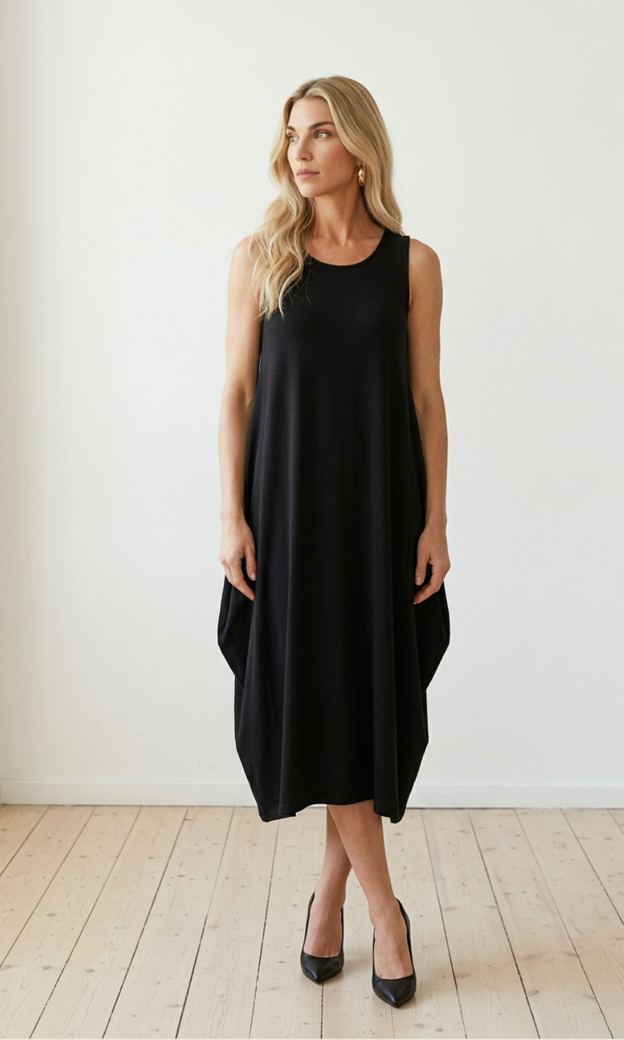 Women's Sleeveless Swing Midi Dress – Soft Stretch Viscose – view 9